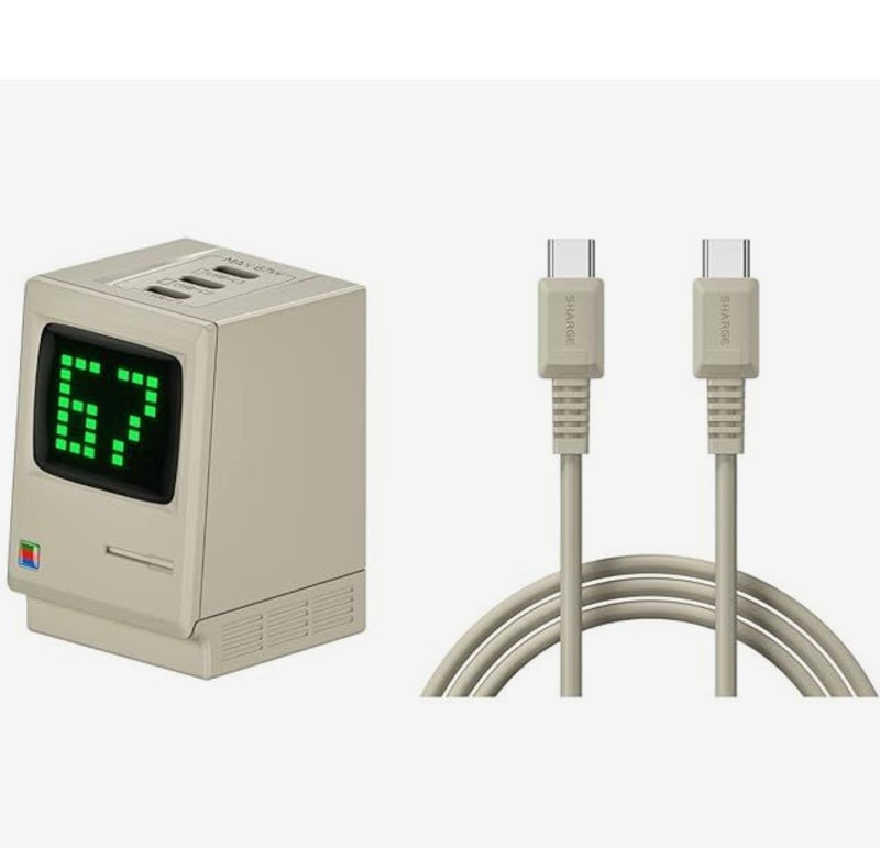 شارج شاحن SHARGE Retro السريع بتقنية GaN بقوة 67 واط - 3 منافذ USB-C، عرض فوري للطاقة، وشحن ذكي متعدد الأجهزة لأنظمة iOS وAndroid - Image 1